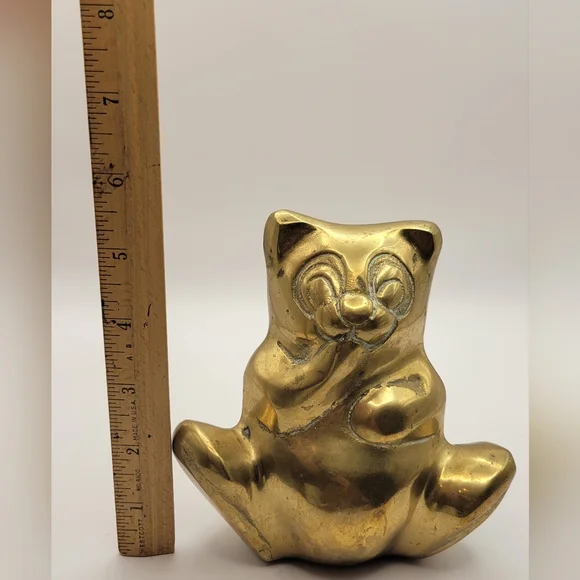 Vintage Brass Panda/Cat Bear Bank. - Picture 6 of 7
